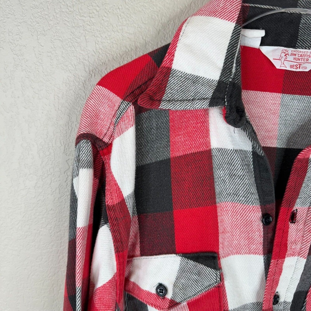 Jim Catfish Hunter Men's‎ Flannel Button Up Shirt Long Sleeve Red/Black/White 16 - Picture 3 of 16